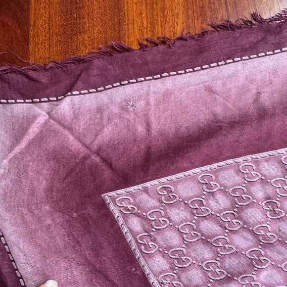Gucci GG Monogram Jacquard Scarf Mauve Purple Wool Silk Blend - Picture 7 of 9